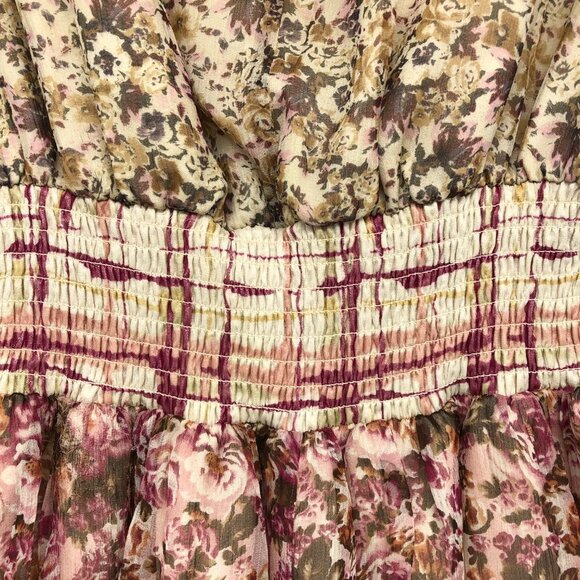 Guess by Marciano Sepia 100% Silk Floral A-line Short Sleeve Mini Dress S - Picture 12 of 16